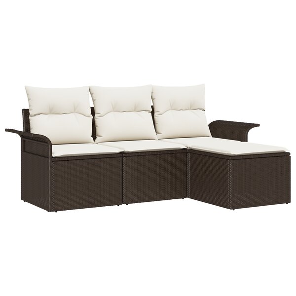 vidaXL Ensemble de canapé de jardin 4 pièces avec coussins marron en poly rotin
