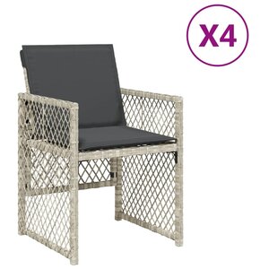 vidaXL Chaises de jardin avec coussins lot de 4 gris clair poly rotin