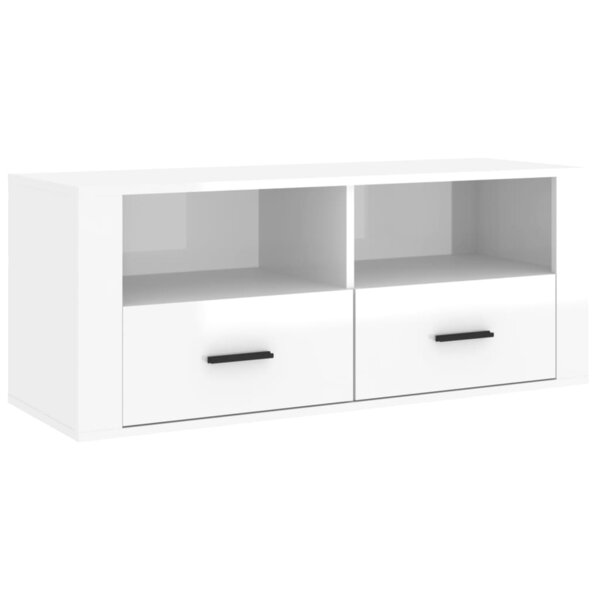 vidaXL Meuble TV Blanc brillant 100x35x40 cm Bois d'ingénierie