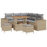 Ensemble de canapé de jardin 8 pièces beige Poly Rattan Acacia