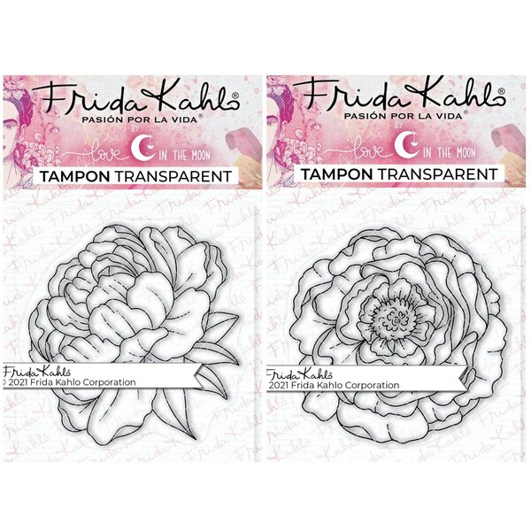 2 Tampons transparents - Pivoine 1 + Pivoine 2 - 9 5 x 6 5 cm