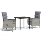 vidaXL Mobilier à dîner d'extérieur avec coussins 3 Pièces Gris et noir