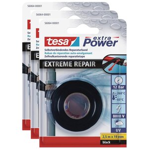 Ruban de Réparation Extreme Repair 19 mm x 2 5m Etanchéité Isolation Noir x 3 TESA