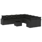 vidaXL Salon de jardin 11 Pièces avec coussins noir résine tressée