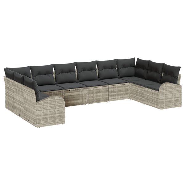 vidaXL Ensemble de canapé de jardin 10 pièces avec coussins gris clair en poly rattan
