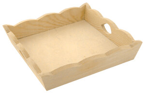 Plateau en bois carré bords ondulés 19 x 19 x 4 cm