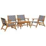 vidaXL Ensemble de Chaises de Jardin avec Table - 5 Pièces  Noir et Blanc  Bois d'Acacia Massif