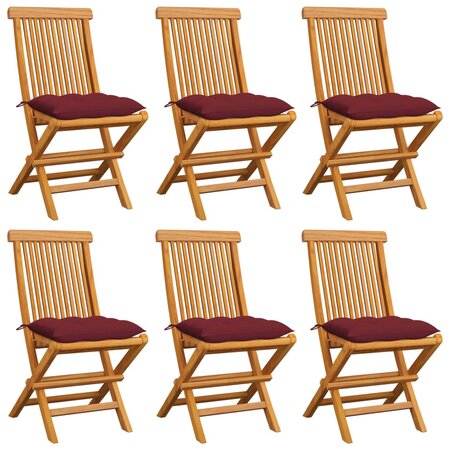 vidaXL Chaises de jardin avec coussins rouge bordeaux lot de 6 Teck