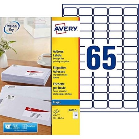 Etui de 975 Etiquettes d'adresse jet d'encre  38 1 x 21 2 mm  blanc AVERY