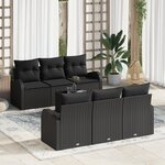 vidaXL Ensemble de 7 pièces de sofa de jardin avec coussins Noir Poly Rattan