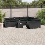 vidaXL Salon de jardin 10 Pièces avec coussins noir résine tressée
