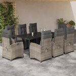 vidaXL Ensemble à manger de jardin et coussins 9 Pièces gris clair rotin