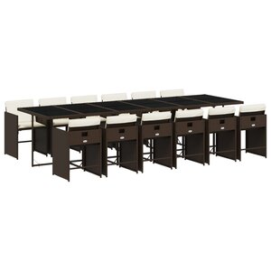 vidaXL Ensemble à manger de jardin avec coussins 13 Pièces marron rotin