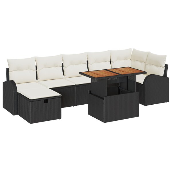 vidaXL Ensemble de Canapé de Jardin 8 Pièces avec Coussins Rattan Poly Noir