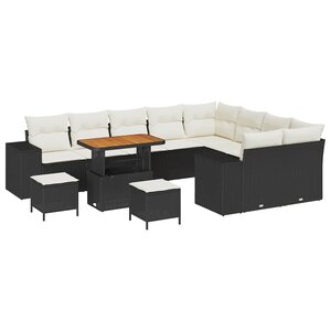 vidaXL Ensemble de canapé de jardin avec coussin 12 Pièces Noir polyrotin