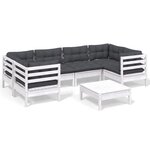 vidaXL Salon de jardin 7 Pièces avec coussins blanc bois de pin