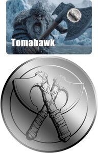 Monnaie TOMAHAWK Vikings 1/500 Oz Platine 25$ Liberia 2026 (PRÉCOMMANDE)