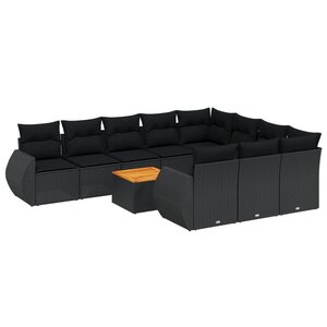 vidaXL Salon de jardin 11 Pièces avec coussins noir résine tressée