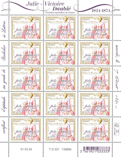 Feuille de 15 timbres - Julie-Victoire Daubié - Lettre verte