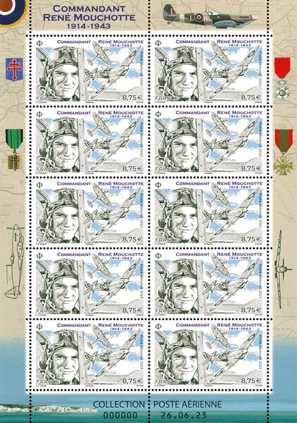 Minifeuille 10 timbres - René Mouchotte - Lettre Internationale