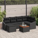 vidaXL Ensemble de canapé de jardin 7 pièces avec coussins noirs en poly rattan acacia