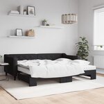 vidaXL Lit de jour avec gigogne et matelas noir 90x200 cm tissu