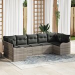 Ensemble de canapés de jardin 7 pièces avec coussins gris clair poly rotin