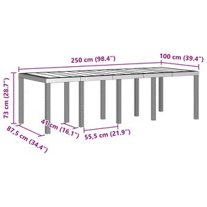 vidaXL Table de Jardin Marron 250 x 100 x 73 cm polyrotin