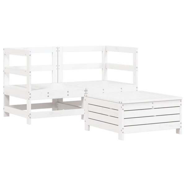 vidaXL Salon de jardin 3 Pièces blanc bois de pin massif