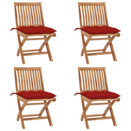 vidaXL Chaises pliables de jardin avec coussins 4 Pièces Teck solide