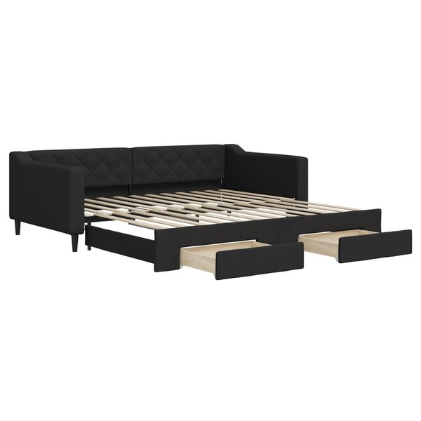 vidaXL Lit de jour avec gigogne et tiroirs noir 100x200 cm tissu