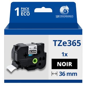 Ruban compatible Brother TZe365 - Texte blanc sur fond noir