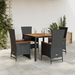 vidaXL Ensemble à manger de jardin coussins 5Pièces Noir Résine tressée