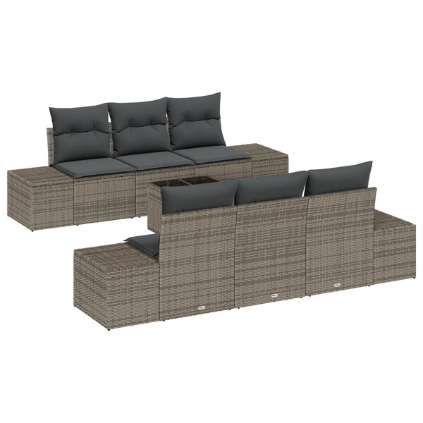 vidaXL Ensemble de Canapé de Jardin de 7 Pièces avec Coussins Gris Poly Rattan