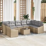 vidaXL Set de salle à manger de jardin 10 pièces avec coussins en poly rattan noir