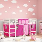 vidaXL Lit mezzanine enfants et rideaux rose 90x190cm bois pin massif