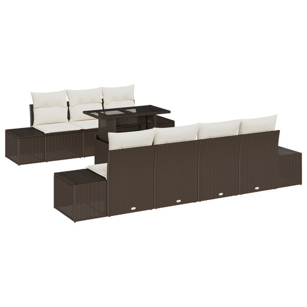 vidaXL Ensemble de Canapés de Jardin de 8 Pièces avec Coussins Marron en Poly Rattan