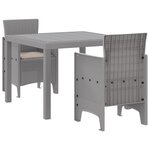vidaXL Ensemble de salle à manger de jardin 3 pièces avec coussins Gris clair Poly Rattan