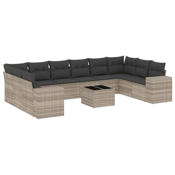 vidaXL Salon de jardin 11 Pièces avec coussins gris clair résine tressée