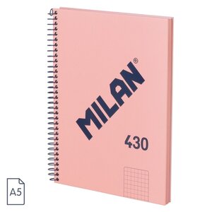 Cahier à Spirale Milan Serie 1918 Format A5 Grille 5x5mm - 80 Feuilles de 95 gr/m2 - Microperforé  2 Trous - Coloris Rose