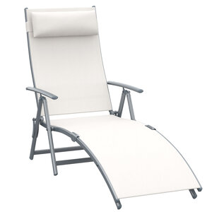 Outsunny transat chaise longue bain de soleil pliable dossier inclinable multi-positions têtière fournie 137L x 64l x 101H cm métal époxy textilène beige