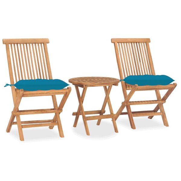 vidaXL Ensemble à manger d'extérieur pliable avec coussin 3 Pièces Teck