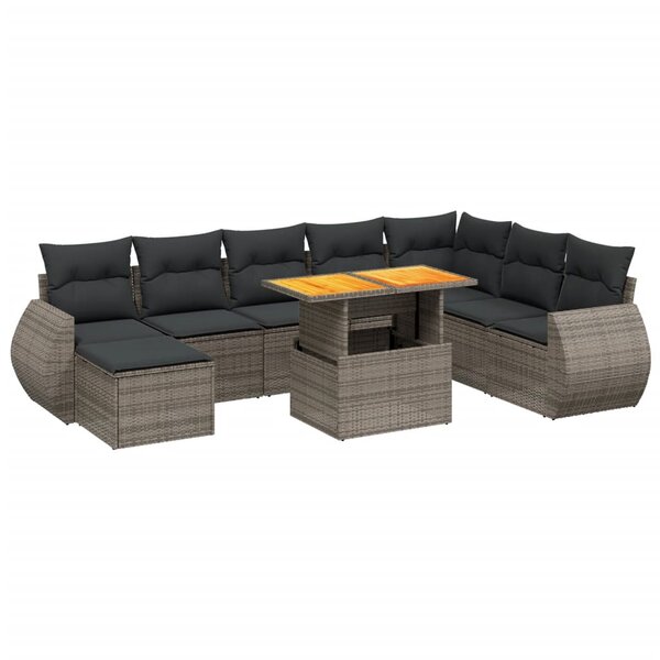 vidaXL Salon de jardin 9 Pièces avec coussins gris résine tressée