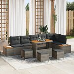 Ensemble de canapé de jardin 10 pièces avec coussins gris poly rattan acacia