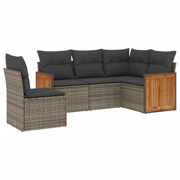 vidaXL Salon de jardin 5 Pièces avec coussins gris résine tressée