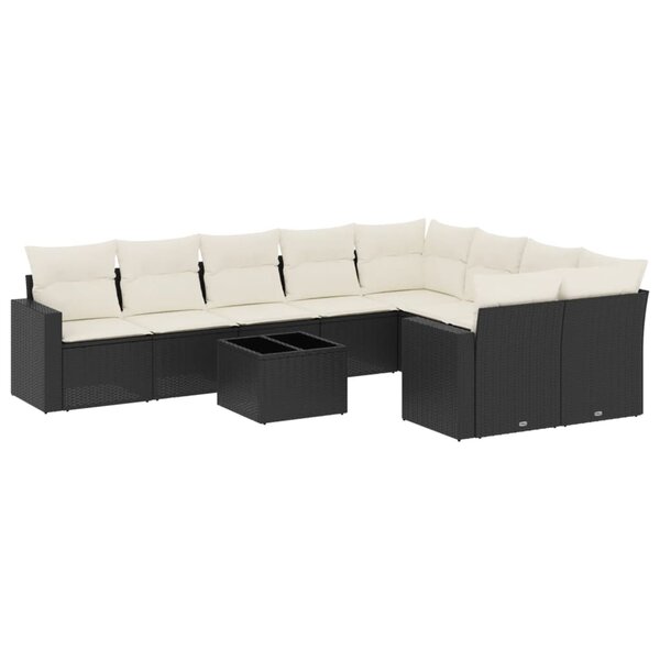 vidaXL Salon de jardin 10 Pièces avec coussins noir résine tressée
