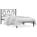 vidaXL Cadre de lit métal avec tête de lit noir 100x190 cm