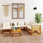vidaXL Salon de jardin 8 Pièces avec coussin Crème Bois d'acacia solide