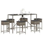 vidaXL Ensemble de bar de jardin 7 Pièces avec coussins gris poly rotin