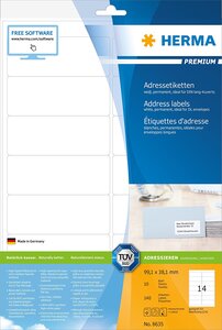Etui 140 etiquettes premium sur 10 feuilles a4 99,38,1 mm, blanc herma